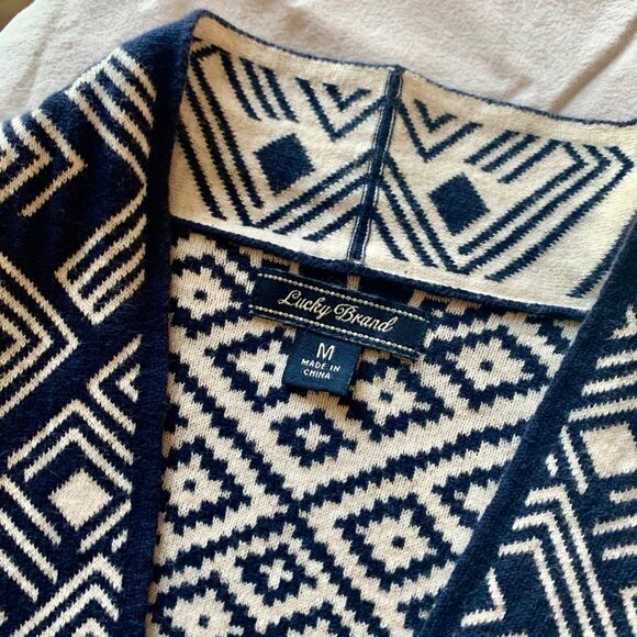 LUCKY BRAND Open Front Geo Kimono Cardigan M - Picture 5 of 5